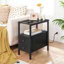 HOOBRO End Table with Charging Station, Narrow Side Table with 2 Drawer & USB Port & Power Outlets, Nightstand for Small Spaces, Stable and Sturdy, for Living Room, Bedroom, Black BK541BZ01, 11.8L x 18.9W x 24H
