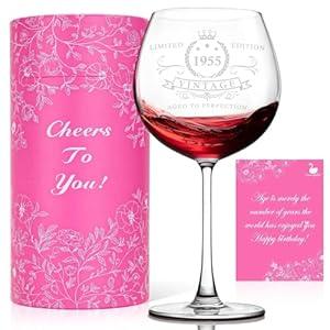 Swanfort 70th Birthday Gifts for Women, 1955 Vintage Wine Glass, Elegant Present for Mom, Grandma, or Wife – Celebrating 70 Years of Love and Life