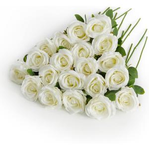 PARTY JOY 20PCS Artificial Flowers, Silk Flower Realistic Roses Bouquet Long Stem Fake Flower for Home Decor Wedding Decoration