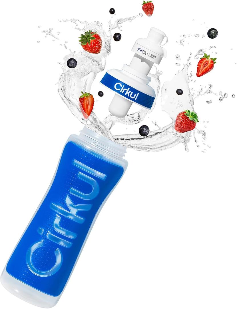 Cirkul 22 Oz. Navy Plastic Grip Squeeze Water Bottle & Sport Lid, BPA-Free, Non-Slip Design for Gym, Biking & Sports with Flavor Cartridge Included (FitSip Mixed Berry)