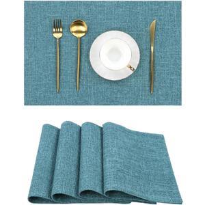 SHACOS Fabric Placemats Set of 4 Non Slip Machine Washable Heat Resistant Cloth Table Mats Soft Polyester Place Mats for Kitchen Dining Table, Dark Teal 12x18