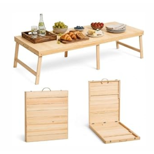 Boho Wooden Folding Picnic Table 80"x30"Low Portable Outdoor Camping Table