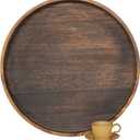 Extra Large Round Ottoman Table Tray Round-24 - Rustic Wooden Serving Tray for Farmhouse Decorative Oversized Coffee Table Trays Living Room Kitchen Counter Breakfast Brown