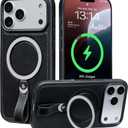 for iPhone 17 Pro Leather Case with Glitter Sparkly Shiny Stand | Fits for MagSafe (Black, iPhone 17 Pro)