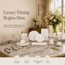 32-Piece Porcelain Dinnerware Set for 6, White Tableware Set with Gold Rim, Embossed Floral Design, Dinner Plates, Salad Plates, Bowls & Cups for Everyday Dining, Kitchen, Home & Housewarming Gift