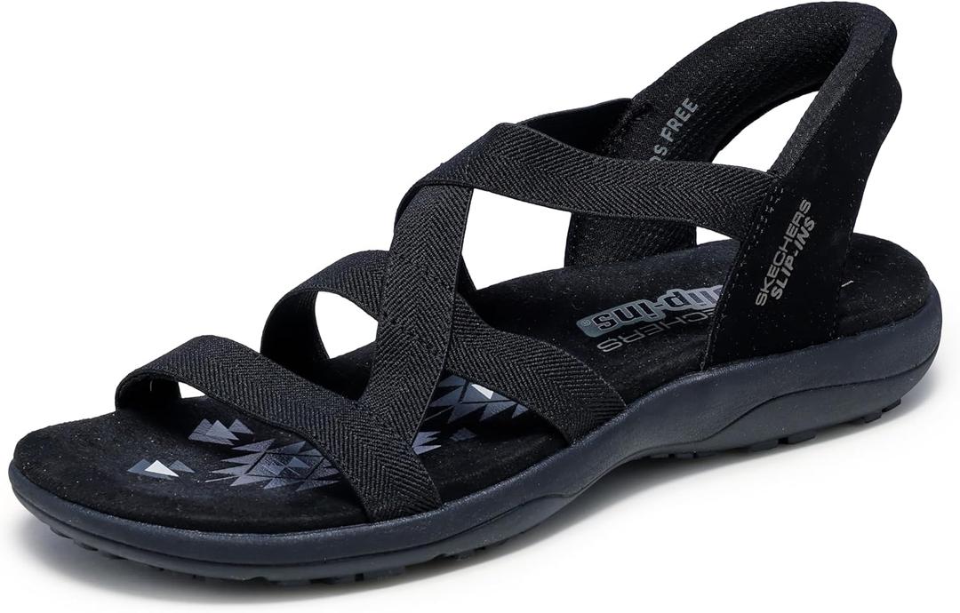 Skechers womens Reggae Slim - Stretch Flex Hands Free Slip-ins (7, Black/Black)