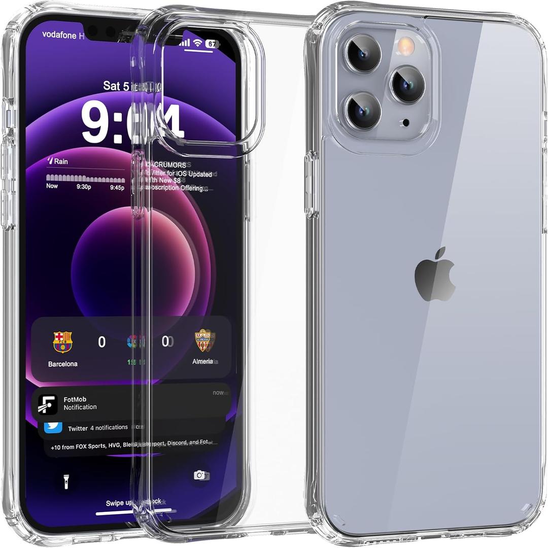 2 x DEERLAMN Clear Case for iPhone 12 Pro Max 6.7-Inch, [Not Yellowing] [Anti-Scratch] 8ft Multi-Drop Protection Slim Clear Phone Case with Shockproof Bumper, Clear