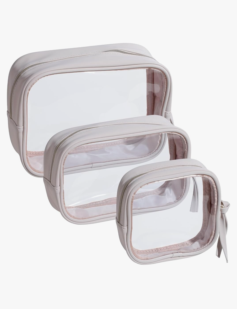 BS-MALL 3 Pack Travel Size Clear Toiletry Bag - Waterproof Makeup Organizer For Brushes & Eye Shadow -Gift Bags For Daily Use & Travel Essentials