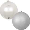 8in Large Christmas Ornaments Shatterproof Christmas Ball Ornaments Giant Xmas Tree Decoration Decorative Hanging Mercury Balls for Party,Home,Holiday(Silver,2pc)