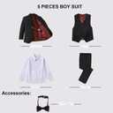 Boy Suits 5 Pieces Formal Suit Set with Adjustable Waist Kids Dress Suit for Wedding Prom (Black) 5T
