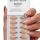 BTArtbox Press On Nails Short - Gilded Countdown, Lamp-Curable Gold French Tip Almond Press On Nails with Glue and Adhesive Tabs for Women in 16 Sizes - 32 Soft Gel Glue On Nails Kit