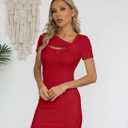 Valiamcep Women's Summer Mini Dress Short Sleeve Square Neck Cut Out Sexy Ribbed Knit Fitted Casual Pencil Bodycon Dresses (Medium)