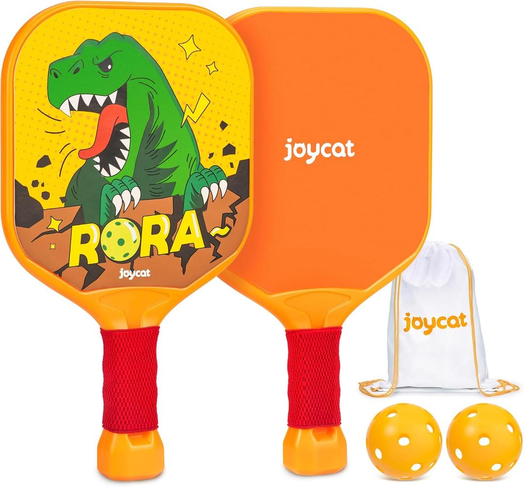 Joycat Kids Pickleball Paddles Set of 2, Lightweight Plastic Cute Pickleball Paddles with Small Grip, 2 Pickleballs, 1 Drawstring Bag,Easter Basket Stuffers,Indoor Outdoor Sport Gift for Kids,Beginner