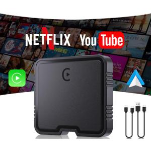 Wireless Carplay Adapter, Supports Netflix, YouTube, TF Card Plug & Play, Android Auto Wireless Dongle Fits for Factory Wired Car Play Cars