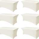 Spandex Table Cloths for 6 Foot Rectangle Tables-6 Pack Fitted Stretch Cream Table Covers-Elastic Folding Tablecloths for Party, Vendor Booth Display, Banquet Buffet Event, Craft Trade Show