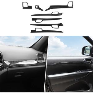 CheroCar for Jeep Grand Cherokee Dashboard Panel Trim & Door Handle Cover Kits Interior Accessories for 2011-2025 Jeep Grand Cherokee,Black Carbon Fiber