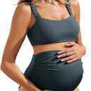 Summer Mae Ribbed Maternity Bikini Swimsuit for Women High Waisted Two-Piece Bathing Suit Crop Top Pregnancy Swimwear 6/8
