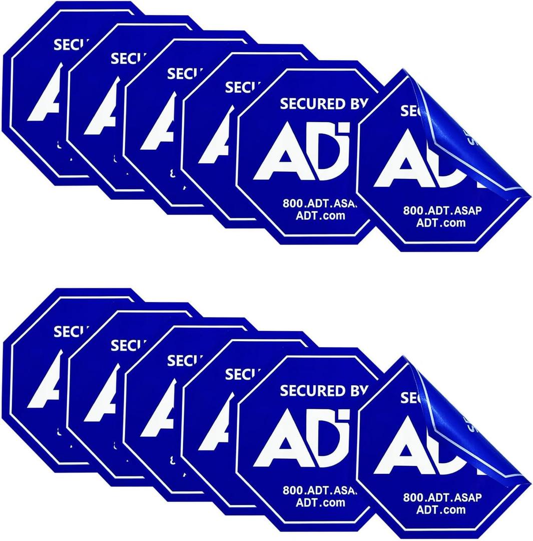 12 Pack ADT Security Stickers, Double-Sided ADT Security Decals,HD Printed Security Stickers for Windows, Door, Indoor/Outdoor, UV & Water Resistant, 3"x 3"