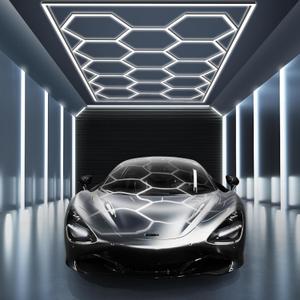 MODERN Hexagon Garage Light: Higher Brightness 720W 86400 Lumens Hexagon Led Garage Light with Rectangle Frame 6500K for Garage, Basement, Warehouse, Auto Beauty Shop, Car Detailing Shop etc.  (14 HEX WITH BORDER(190.2"L x 95.7"W x 1.4"H))