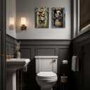 ZXHYWYM Farmhouse Animals Wall Art Set of 2 Bear Moose In Outhouse Toilet Wall Decor Funny Brown Animal Poster for Rustic Cabin Bathroom Frame (Teal, (12.00" x 16.00" x 2PCS))