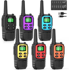 Walkie Talkies Long Range for Adults, Rechargeable Walkie Talkies 6 Pack with 22 FRS Channels, 2 Way Radios, NOAA, Li-ion Battery, LED Flashlight, VOX Gift for Family Hiking Camping (Colorful)