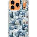Qivtpjkrin Winter Village House Phone Case for iPhone 17 Pro Max, Snowy Christmas Trees Phone Cover, Soft Trendy TPU Bumper Cover Case