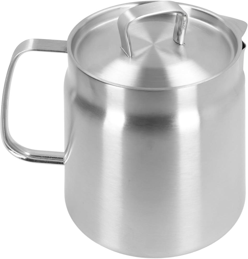 Oil Strainer Pot 304 Stainless Steel Oil Separator, Grease Strainer and Container Oil Strainer Pot with Filter and Lid, Oil Filter Vessel Ergonomic Handle Large Capacity (1.5L)