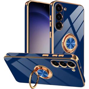 Tnarru Designed for Samsung Galaxy S23 Plus Case with Ring Stand, Support Magnetic Car Mount Rotating Finger Holder Soft TPU Cover Plating Edge Slim Phone Case for Galaxy S23+ Plus Blue