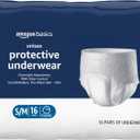 Amazon Basics Unisex Protective Underwear, Overnight Absorbency, Small/Medium, 16 Count