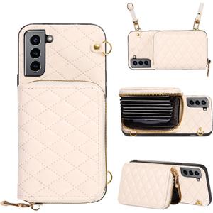 Detachable Crossbody Strap Wallet Case for Samsung Galaxy S22 Plus S22+ 5G Zipper Purse, Multi Card Slots and PU Leather Stand Cell Phone Cover for S22+5G S22plus 22S + S 22 22+ Women Beige