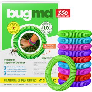 BugMD 10 Pack Mosquito Bracelets, DEET-Free Bands for Adults & Kids, Natural & Waterproof Citronella Wristbands for Camping, Hiking, Beach, Travel & Outdoor Essentials