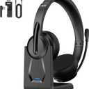 AOC Wireless Headset with Mic for Work, Bluetooth 5.4 Wireless Headset with AI Noise Canceling Mics, USB A/C Dongle, Charging Base & Mic Mute, Wireless Headphones with Mic for Laptop, PC (Black)