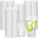 Hortsun 500 Count 107mm Clear PET Plastic Flat Lids with Straw Slot Fits 32oz, 42oz, 44oz Cups Disposable Plastic Transparent Cup Lids for Iced Coffee Milkshake Ice Cream Office Home Travel Supplies