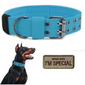 Tactical Dog Collar Military Adjustable Dog Collars Soft Nylon Training Collar with Patch Heavy Duty Metal Buckle Collars for Medium Large Dogs (Blue, XL)