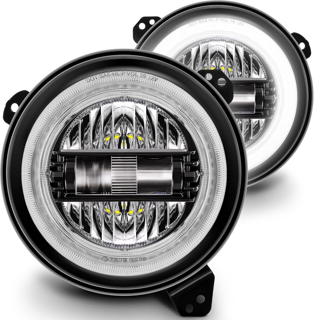 TRUE MODS 9 Inch Round LED Headlight Replacement for 2018-2025 Jeep Wrangler JL JLU Unlimited Gladiator JT Accessories [DOT Approved] [Crystal HALO DRL] Sealed Beam Front Head Light Lamp Bulb