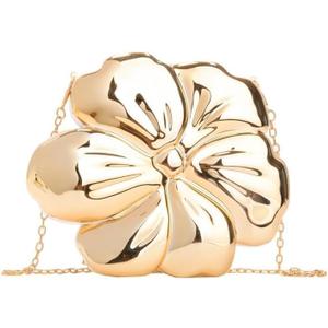 Gold Clutch Purses for Women,Flower Acrylic Purse Clutch,Women's Floral Shape Small Gold Purse Metallic Fancy Crossbody Rose Gold Clutchs,Sparkly Wedding Evening Clutchs for Women Party Prom