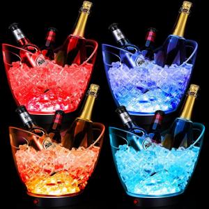 Umigy 4 Pcs LED Ice Buckets 2l Clear Plastic Beer Buckets with LED Light RGB Colors Changing Cooler Ice Container with Stand for Party Home Bar Ktv Clubs