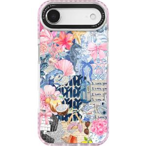 for iPhone Air Case,Coastal Romantic Y2K Seahorse & Hibiscus Art Collage Design Pattern AestheticMilitary-Grade Drop Protection,Ocean Theme Cover with Camera Protection for Girls Women