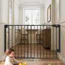 Cumbor Expandable 31.6-48" Baby Gate for Stairs, Wall-Mounted, 2-in-1 No Bottom Bar Dog Gate Indoor, Pet Gate for Doorways with Large Walk Thru Door, Child-Proof Safety Gate for Kids (Black)