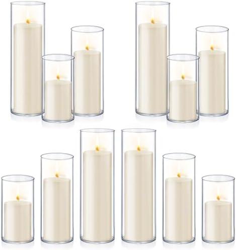 23 PCS Ivory White Pillar Candles with Glass Candle Holders Clear Hurricane Candle Holders Glass Cylinder Vases for Centerpieces Wedding Party, Event, Home Office (11 Candles+12 Candle Hoders)