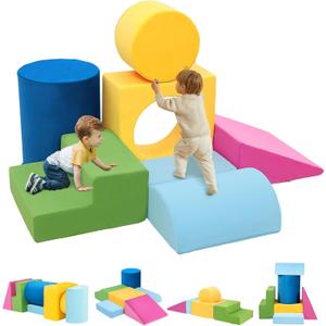 Edbuosy Toddler Climbing Toys Indoor, 7-Piece Colourful Foam Climbing Blocks, Soft Play Climbing for Toddlers, Modular Crawling & Sliding Play Set for Toddlers 1-3 Years Old, Medium, Small