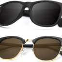 KALIYADI Polarized Sunglasses for Men and Women Semi-Rimless Frame Driving Sun glasses UV Blocking (B06-(2 Pack) Matte Black | Brown | Golden Rim / Matte Black)
