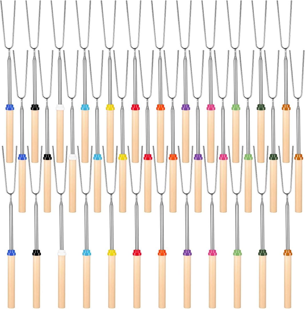 36PCS Marshmallow Roasting Sticks Bulk, 32 Inch Long Extendable Forks Smores Skewers for Smores Hot Dog Fire Pit Skewers Accessories Campfire Marshmellow Cooking Camping