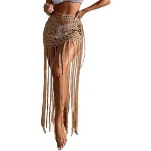 Milumia Women's Crochet Swimwear Cover Up Skirt High Waisted Fringe Hem Beach Skirts M