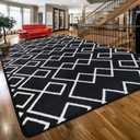 Soft Area Rug for Bedroom, 7x10Ft Moroccan Rugs for Living Room, Geometric Non-Slip Carpet with Memory Foam for Boys Girls's Bedside Office Dining Room Farmhouse, Black and White