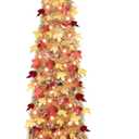 Timer & Pumpkin - 6 Ft Lighted Fall Tree Thanksgiving Fall Decorations for home, Pop Up Tinsel Maple Tree with 60 LED Orange Warm Lights Battery Operated Collapsible Thanksgiving Tree Porch Home Party