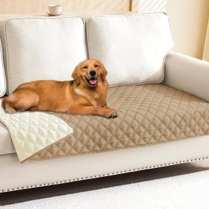 Smiry Waterproof Dog Bed Cover Pet Blanket, Soft Washable Dog Blanket for Furniture Bed Couch Sofa Reversible, Checkered (30"x70", Camel/Beige)