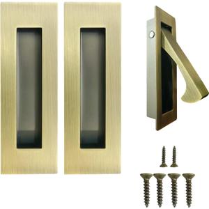 Pocket Door Handles and Edge Pull Antique Brass, 6Inch Pull Hardware Latch,Recessed Finger Flush Pulls,for Closet,Sliding,Barn Door
