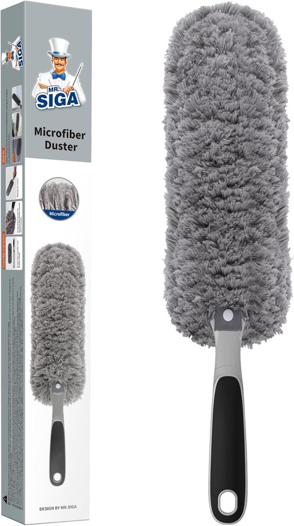 MR.SIGA Lint Free Microfiber Duster, Washable Duster for Household Cleaning Gray (4.3*2.3*17.9 in)