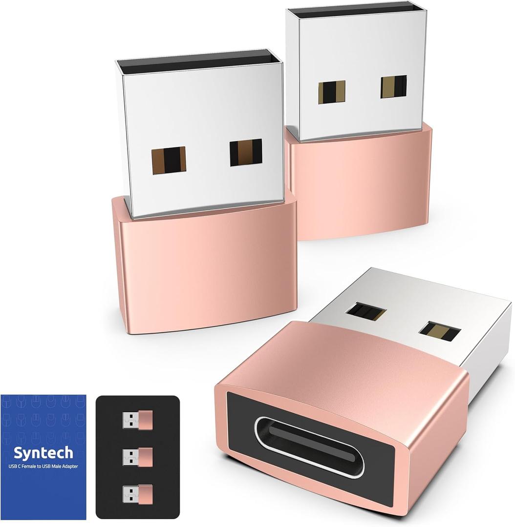 Syntech USB C Female to USB A Male Adapter 3 Pack, Type C Charger Cable Power Adapter Compatible with iPad Air 7, iPhone 17/16/15/14 Pro Max, Apple Watch Series 10/9, Samsung Galaxy S20 etc, Rose Gold